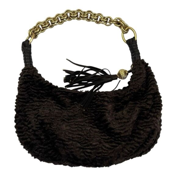 Y2K Sigrid Olsen Vintage Brown Velvet Shoulder Bag With Chunky Gold Chain - Picture 1 of 4